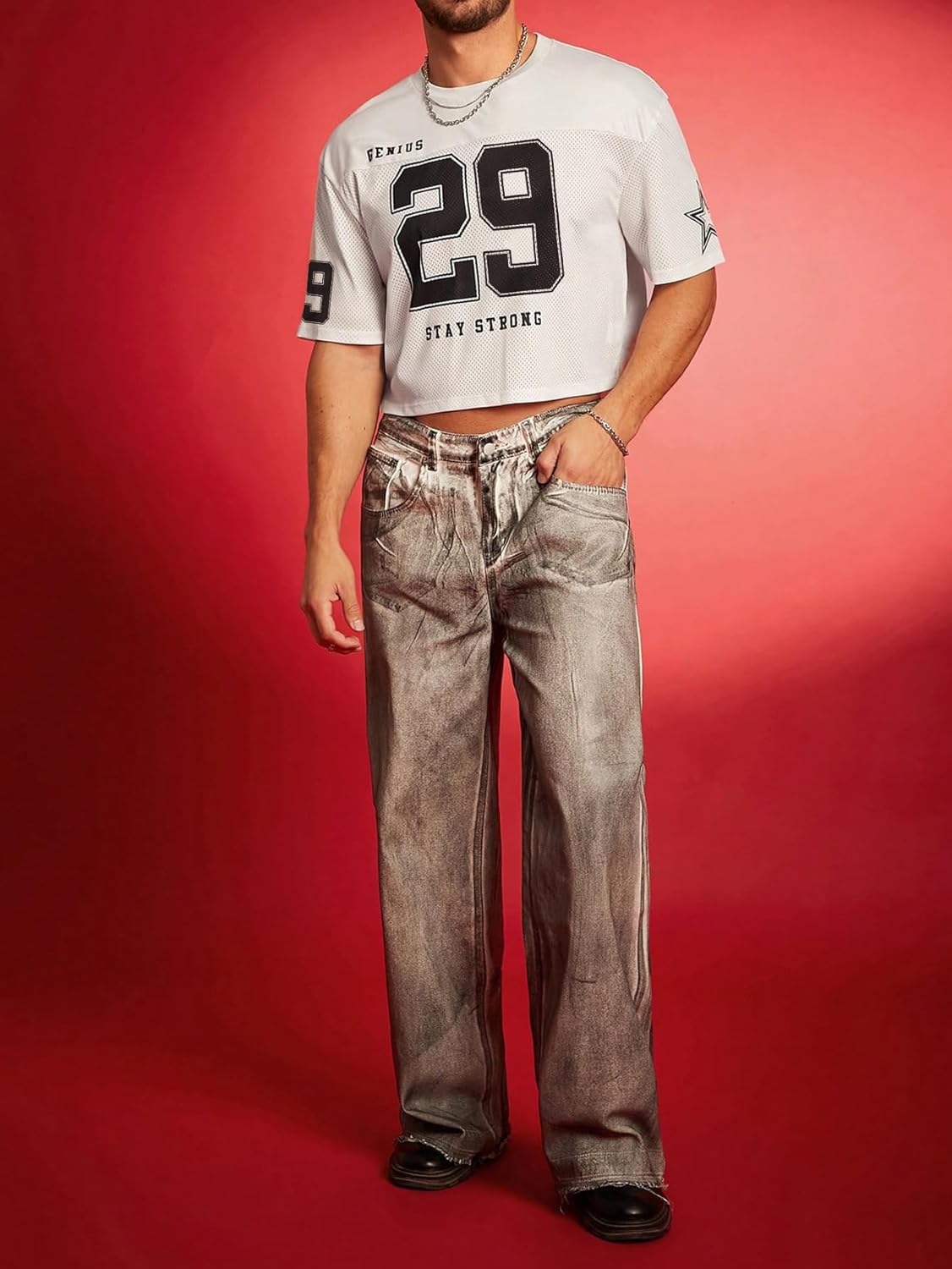 Men's Jersey Shirts Graphic Oversized Y2k Baggy Shirt Crew Neck Short Sleeve Crop Tee Tops - Image 3