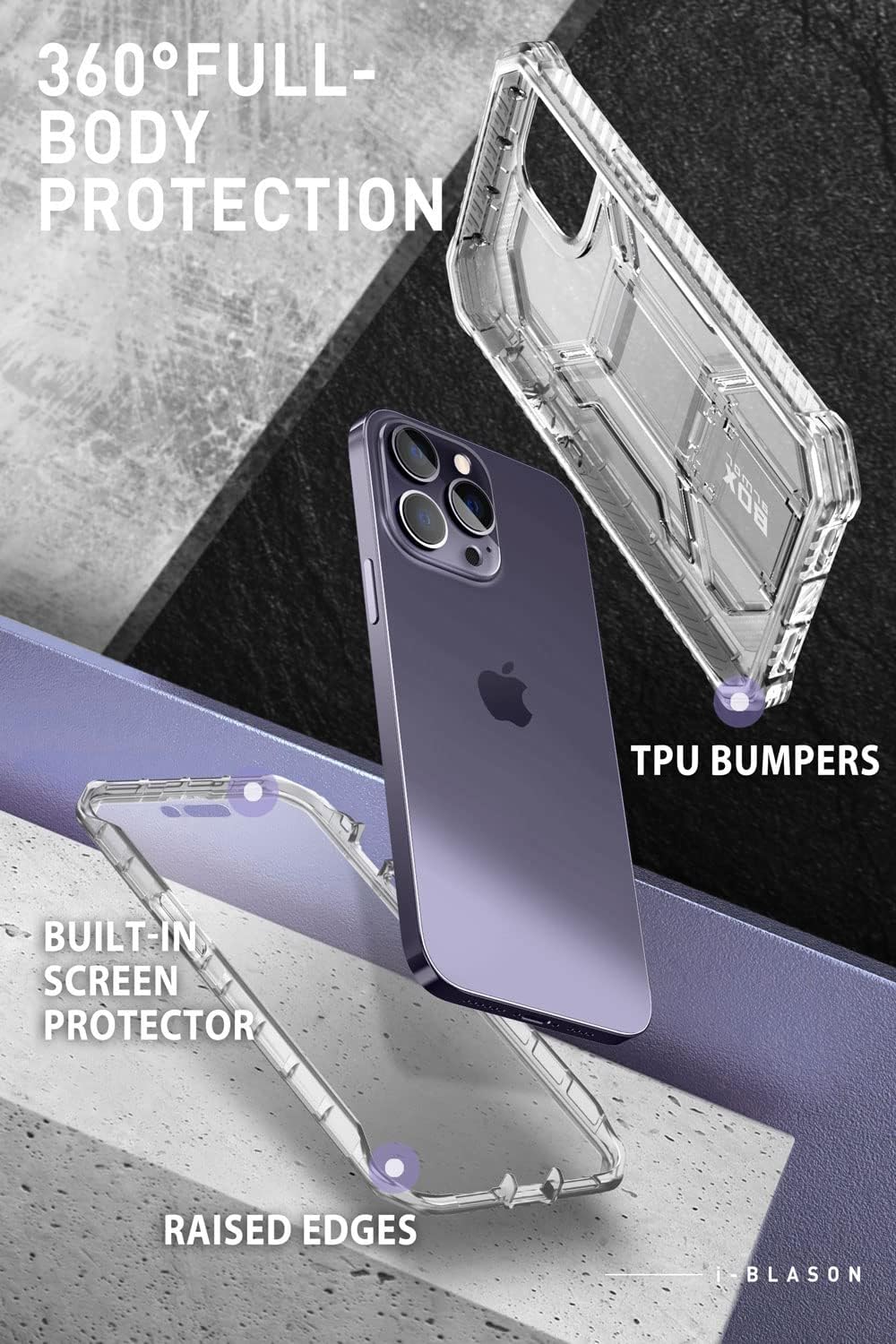 i-Blason Armorbox Designed for iPhone 14 Pro Case 6.1 inch (2022 Release) with Kickstand & Belt Clip Holster, Full Body Protective Bumper Case with Built-in Screen Protector (Frost)
