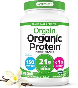 Orgain Organic Vegan 21g Protein Powder, Vanilla Bean, 2.03 lb