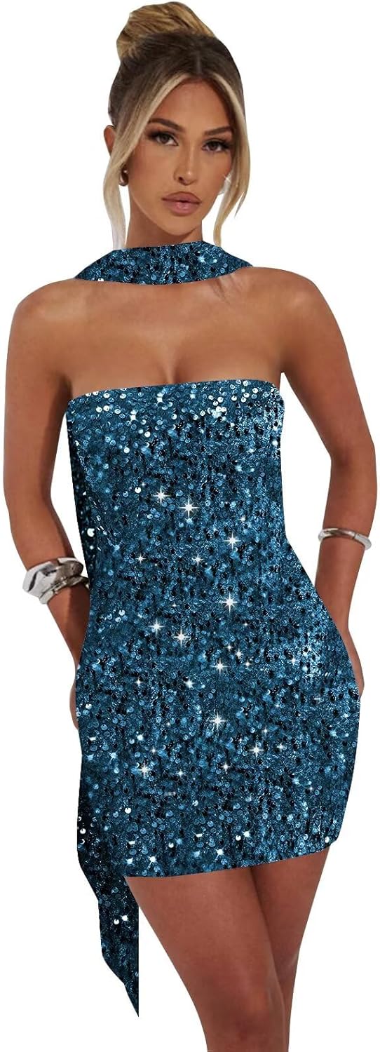 Strapless Sequin Homecoming Dresses for Teens Mini Short Cocktail Dress with Scarf