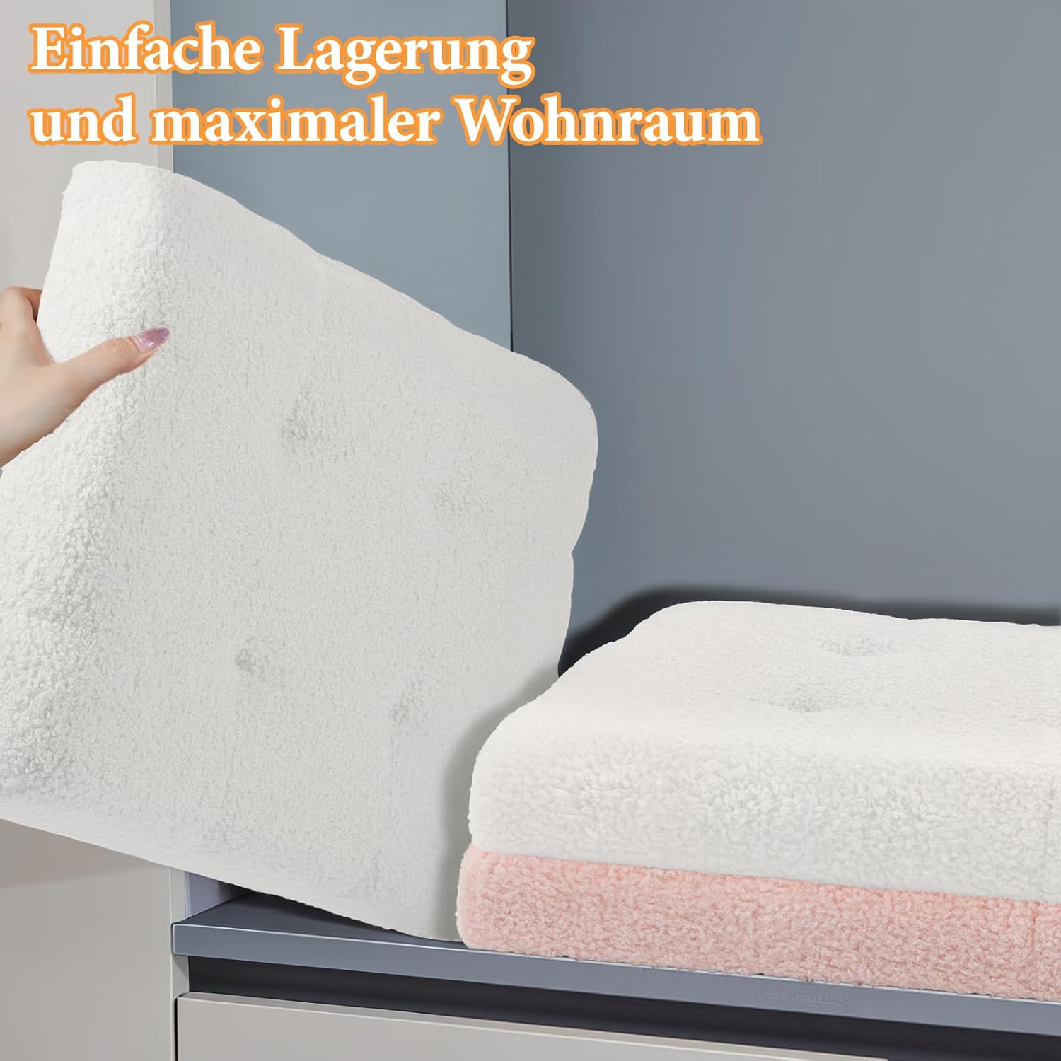 Storage Ottoman Foot Stool,Faux Teddy Tufted Foot Rest, Space Saver Chair with Storage,Ergonomic Stool for Bedroom/Living Room/Desk/Office (White, 17" D x 13" W x 13" H) - Image 5