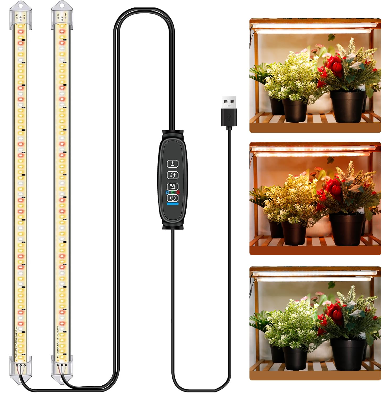 16" Plant Grow Light Strips, 120 LEDs Grow Lights for Indoor Plants Full Spectrum with 3/9/12H Timer & 10 Dimmable Levels, Sunlight Plant Growing lamp for Seeding 2 Heads(No Adapter)