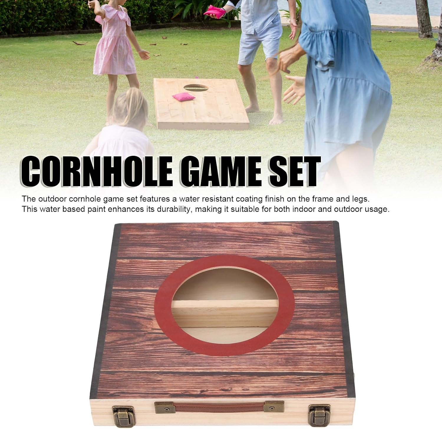 Cornhole Game Set Portable Foldable Interactive Water Bean Bag Toss Game for Party Camping Outdoor Backyard Wood Sand 1182g