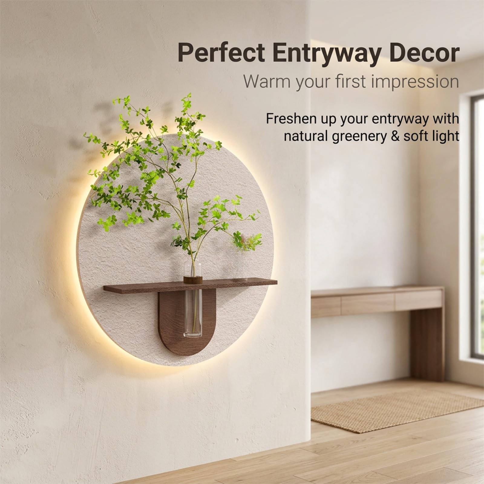 Decorazione Murale 3D con Luce LED, Scultura da Parete in Effetto Arenaria | Texture Arenaria, Luce LED 3D, Arredamento Soggiorno, Vaso Idroponico Integrato(D,27.56*27.56IN_REMOTE CONTROL)