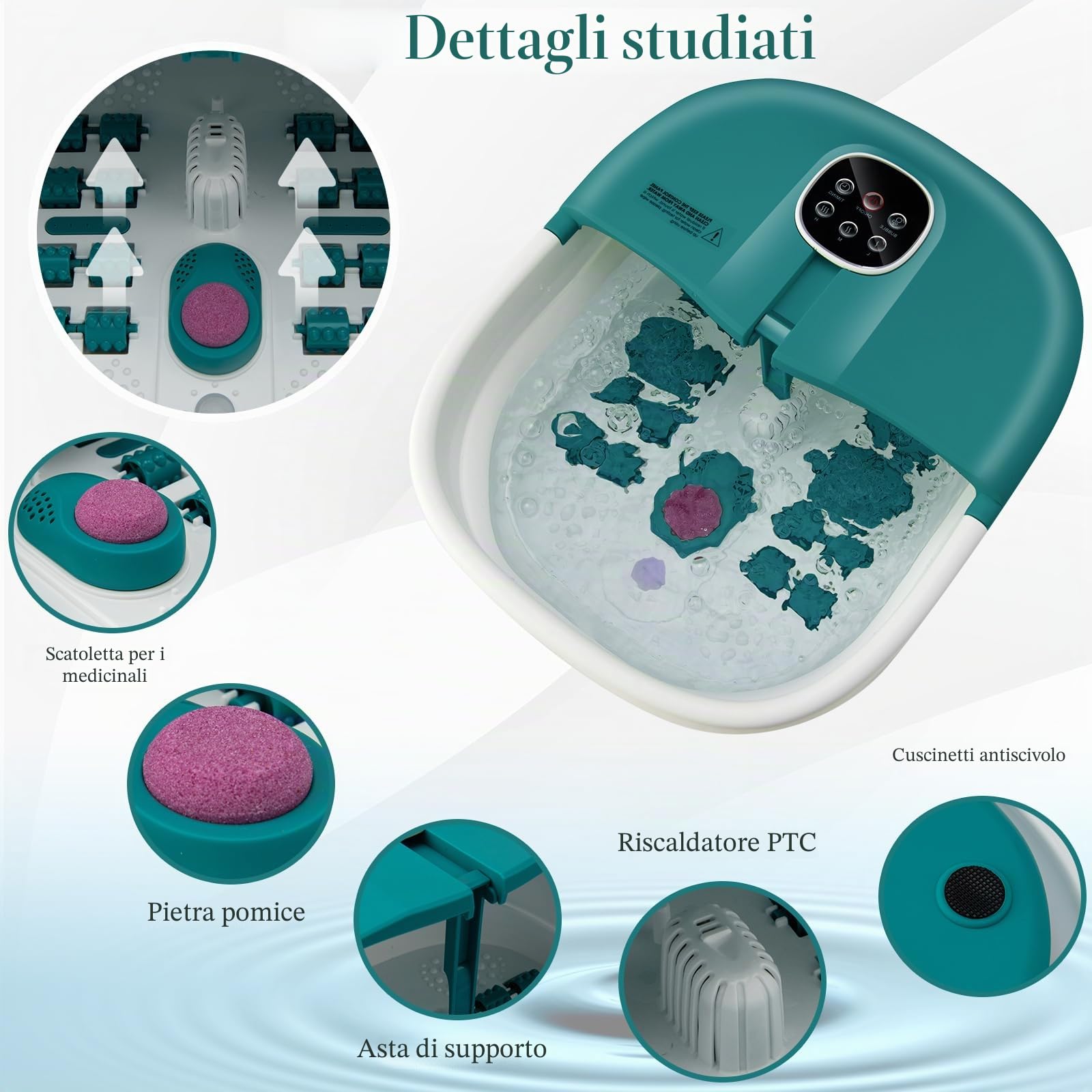 HOMASIS Pediluvio Pieghevole per Piedi con Riscaldamento, Vaschetta Pedicure Estetista con Rulli Massaggianti, Shiatsu Profondo e Bolle Idrodinamiche, Temperatura Regolabili e Timer (Blu scuro)