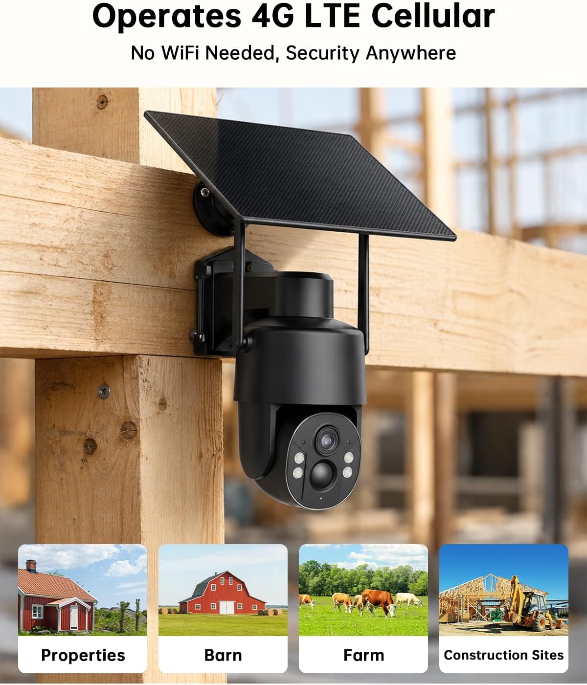 No WiFi Security Camera with Built-in 4G LTE SIM Card, Live View, 360° Panoramic View, 2K Color Night Vision, Instant Alerts, Solar Powered, Cellular Security Camera for Remote/Off-Grid Area thumbnail