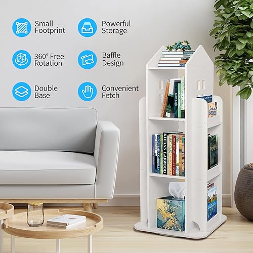 Miniatura 4 de foriy Estantería giratoria para niños estante giratorio de 3 niveles para niños estante de almacenamiento de 360 para habitación color blanco 1614 x