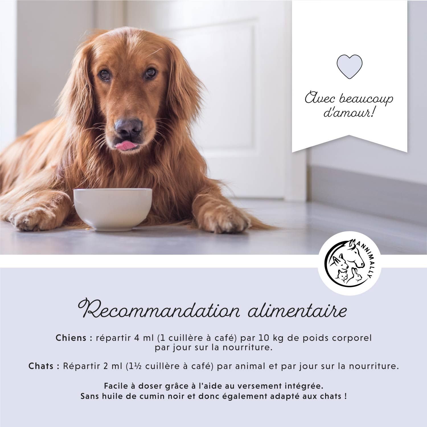 Huile BARF pour chiens 500ml Huile Barf avec Omega 3-6-9 à partir de: huile de saumon, huile de colza, huile de chanvre et huile de bourrache - huile alimentaire pour chien comme garniture alimentaire