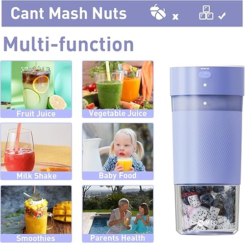 Miniatura 6 de MIO Licuadora portátil para batidos, 10 onzas, mini máquina de batidos inalámbrica recargable USB-C y batidora de proteínas de mano, exprimidor de