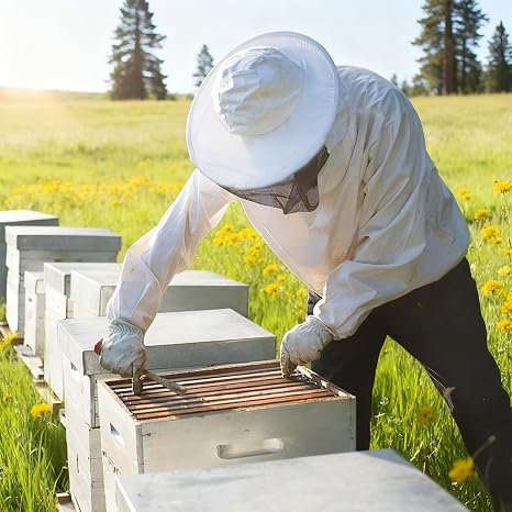 Beekeeping Jacket with Hat, Professional Beekeeping Jacket with Beekeeper Hat, Beekeeping Clothing, White Beekeeper Suit for Men Women (Thin style)