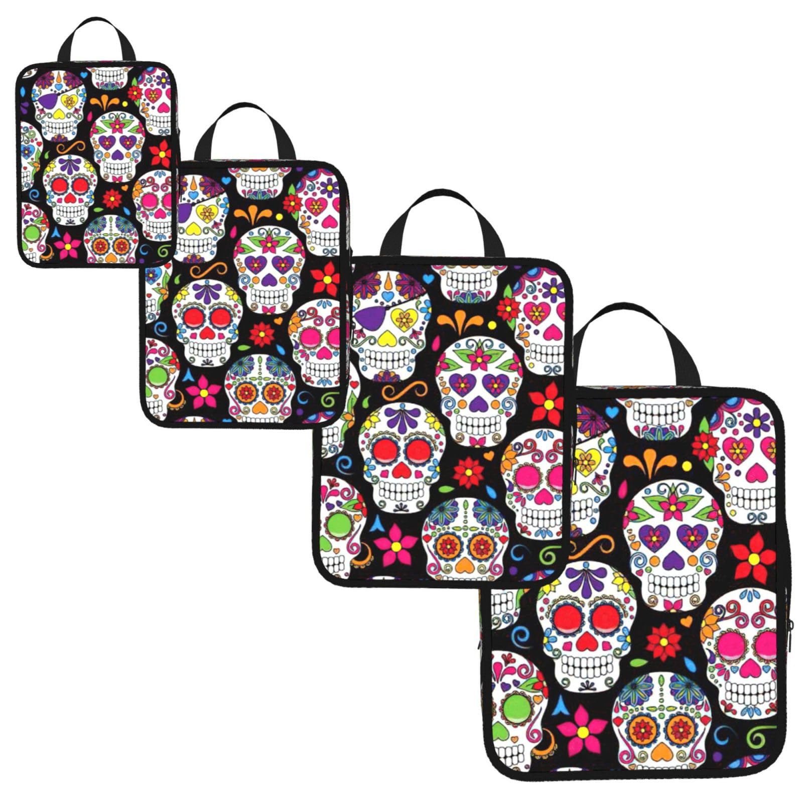Sugar Skulls Print 4 Set Compression Packing Cubes for Suitcases,Expandable Storage Bags Organizers