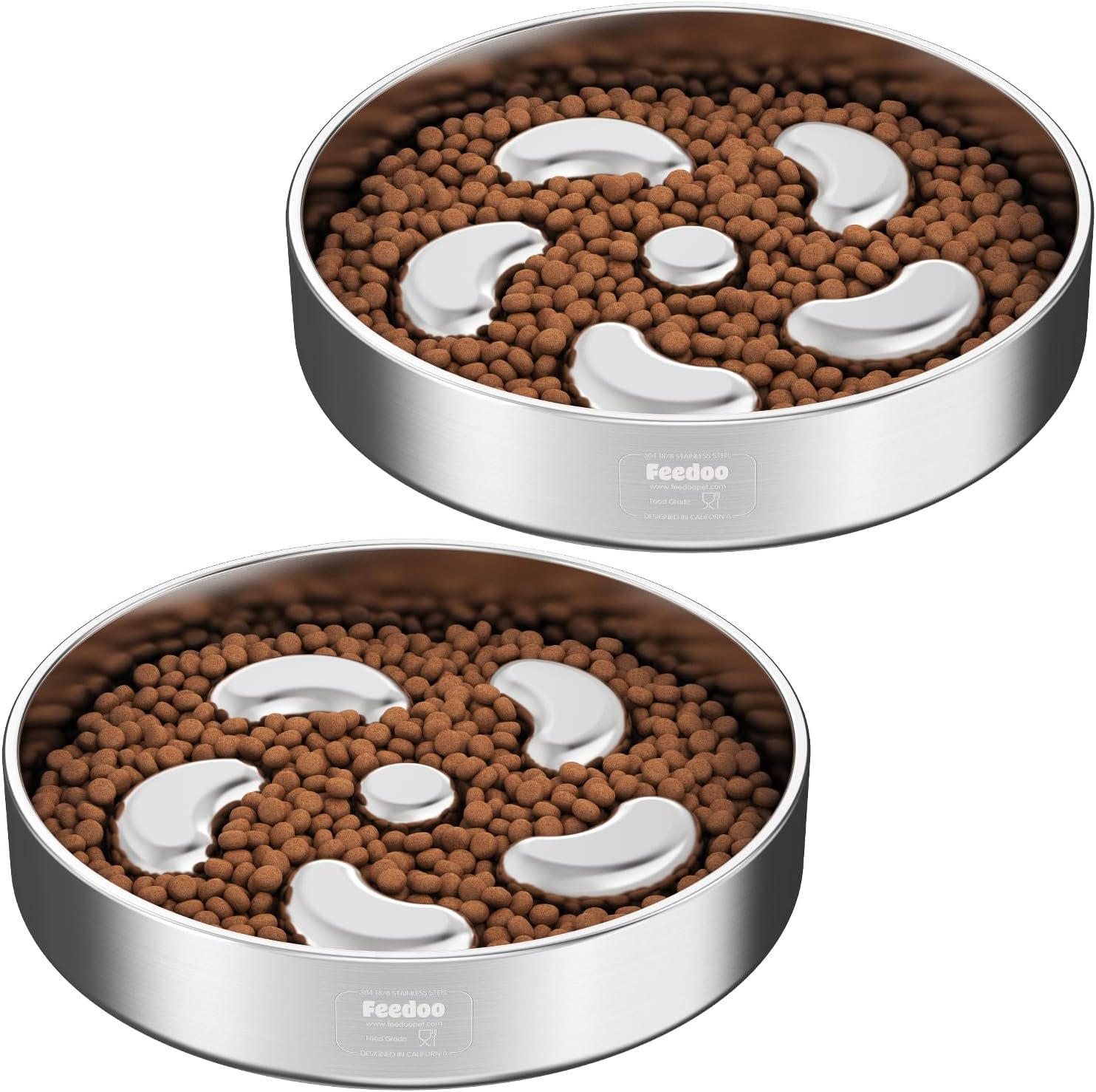 Slow Feeder Dog Bowl-2Cups for Medium Breeds, Double-Layer Stainless Steel, Heavy-Duty with Non-Slip Rubber Base, Puzzle Maze Bowl to Slow Down Eating [2Pack]