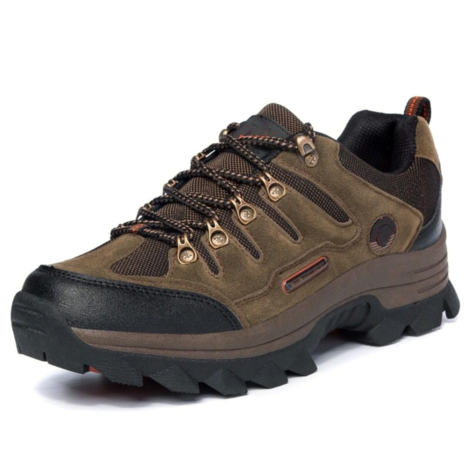 Męskie wodoodporne buty trekkingowe niskie skórzane outdoorowe | Lekkie obuwie trekkingowe, Wytrzymały zamsz, Sznurowane, oddychające, Na kemping, podróże i biegi terenowe