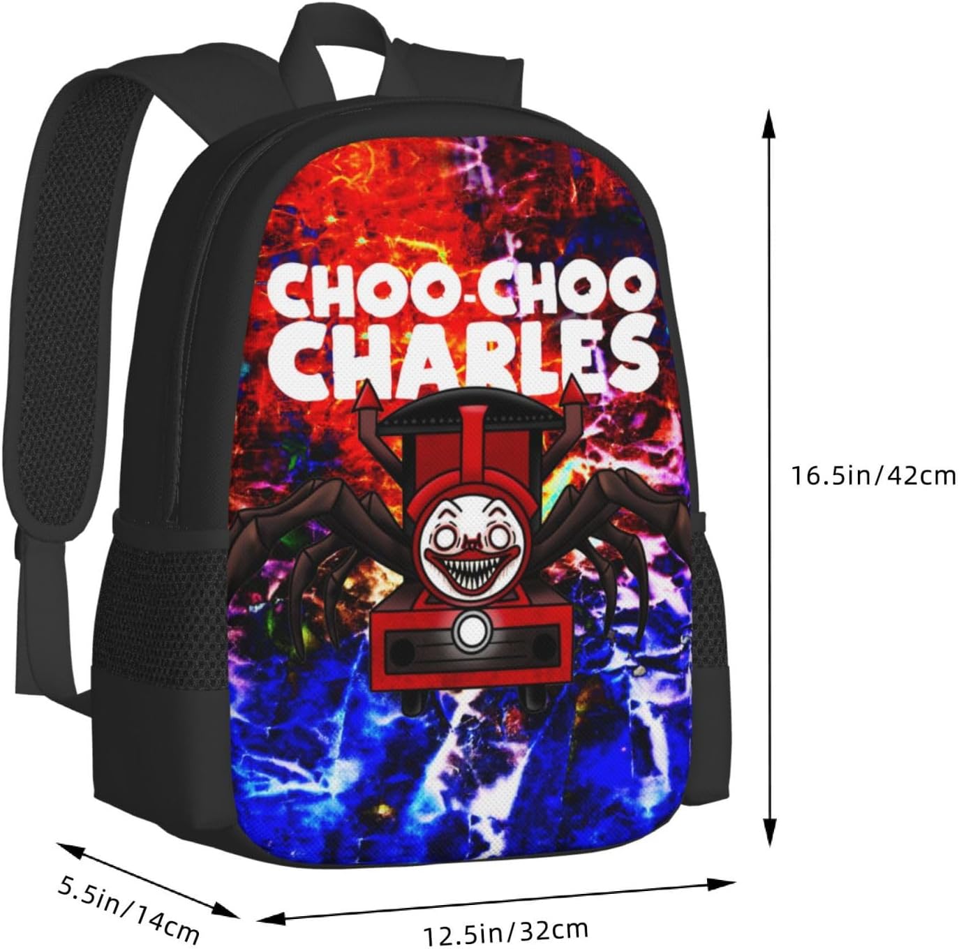 Choo-Choo Charles Backpack,3d Print Laptop Backpack Lightweight Casual Daypack Bookbag 16.5 In, Black