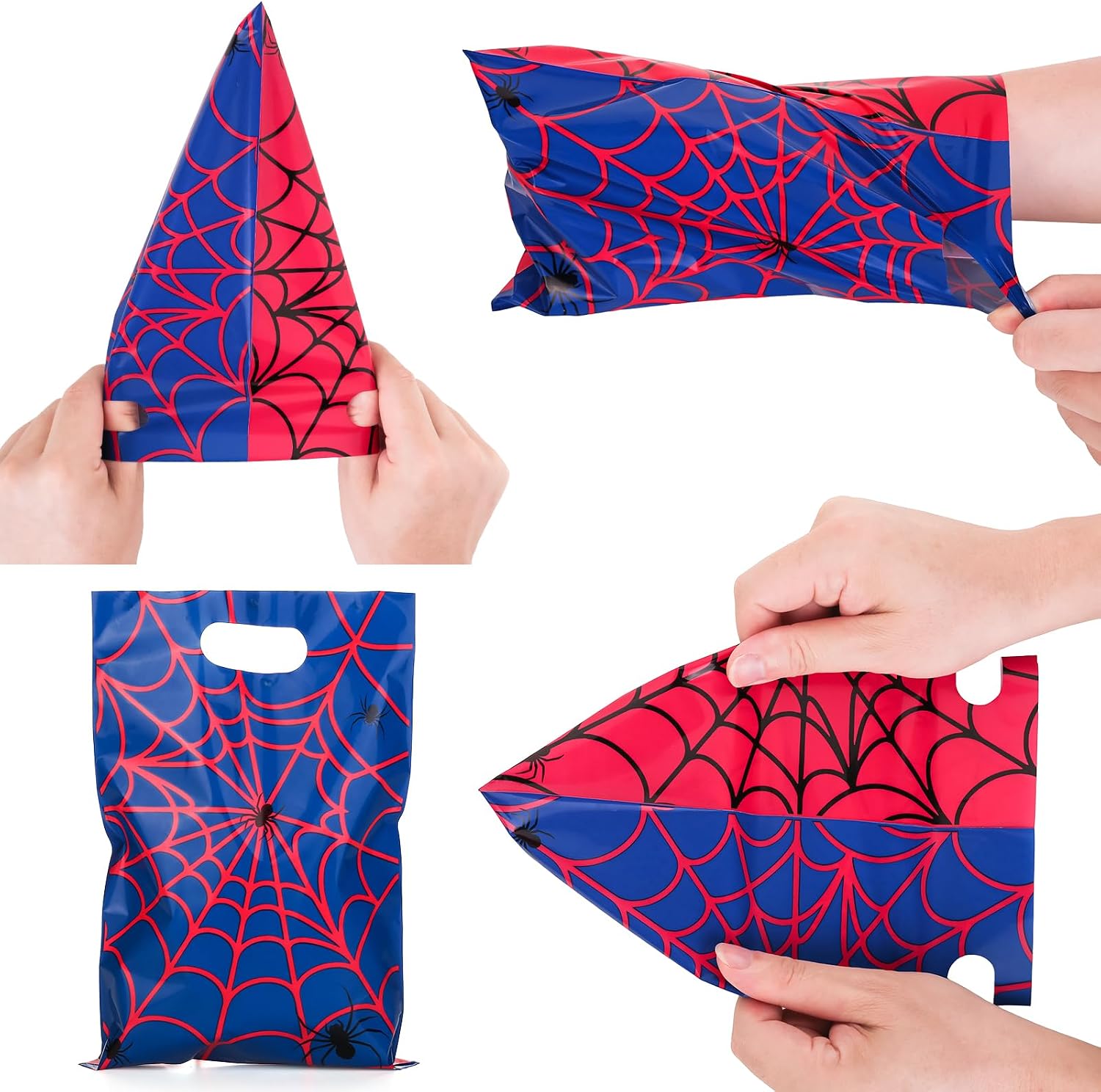 PintreeLand 40 PCS Spider Web Party Favor Bags, Red and Blue Goodie Candy Bags for Birthday image 2