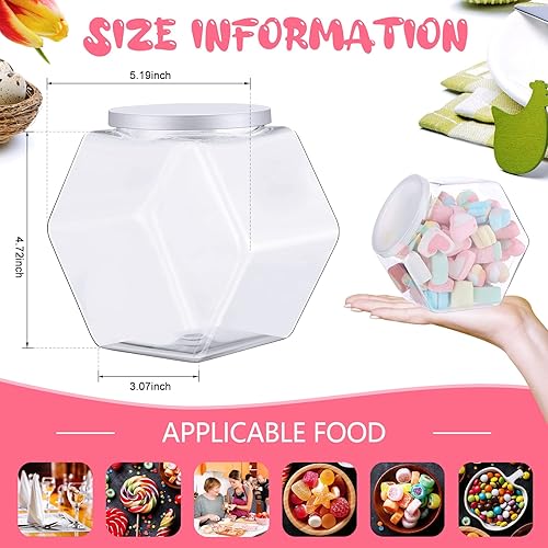 Miniatura 2 de Yahenda 8 tarros hexagonales de plástico para galletas con tapas herméticas, tarros transparentes para dulces, boca ancha y redonda, para