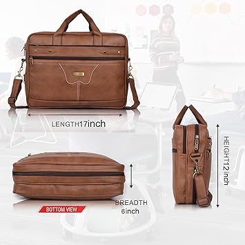 Veneer Men's 15.6 Inch Waterproof Synthetic Leather Computer Laptop Messenger Bag Briefcase Satchel Shoulder Bag (Tan, Large)