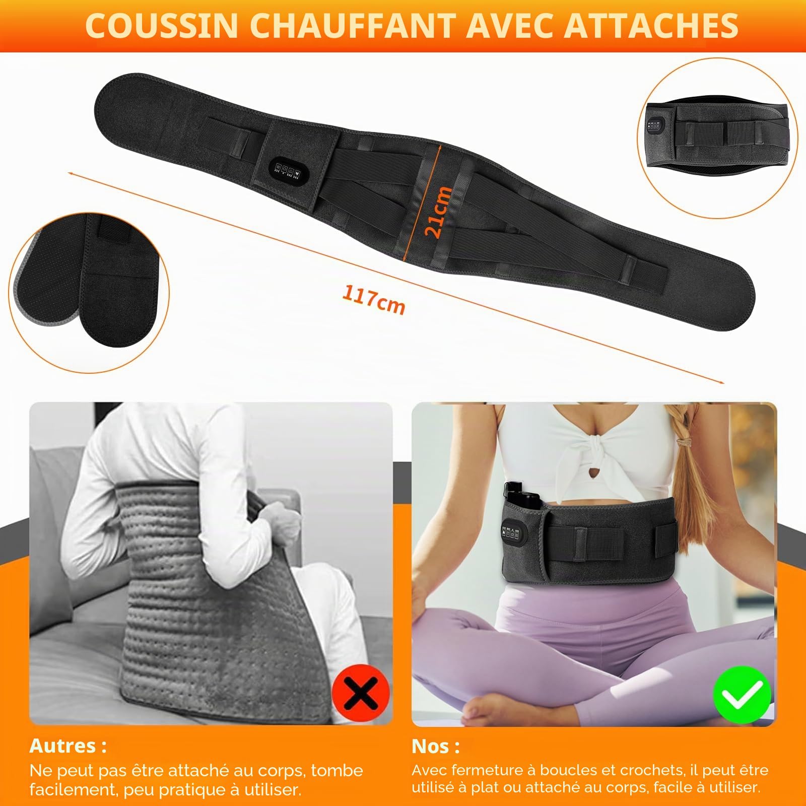 GuKKK - Bande chauffante électrique 16000 mAh - Chauffage Lombaire avec 3 niveaux de température et massage par vibration, bande chauffante Lombaire, pour dos de Abdomen (Noir)