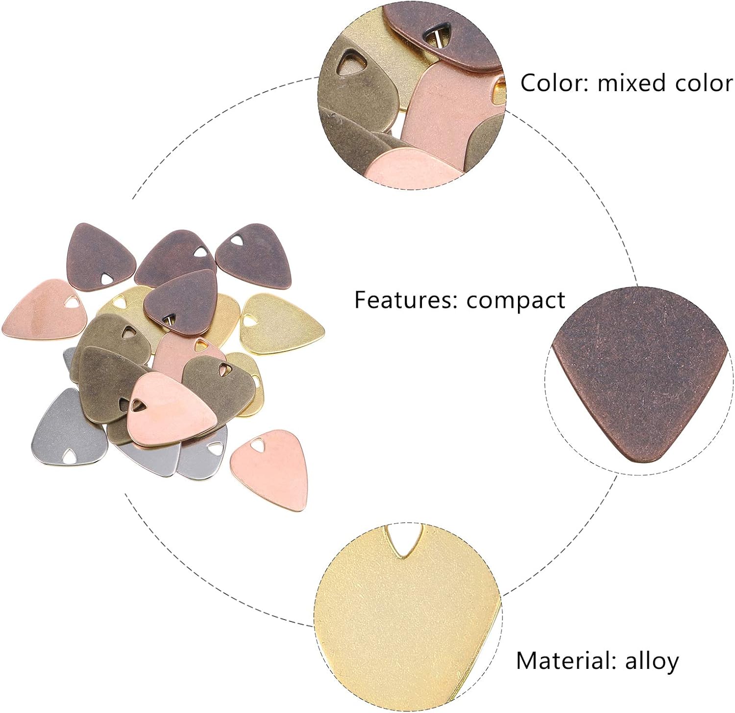 Toyvian 40Pcs Plectrum Guitar Picks, Necklace Guitar Pick Alloy Thickness Colorful Celluloid Guitar Picks for Bass Electric Acoustic Guitars Accessories Metal Guitar Pick