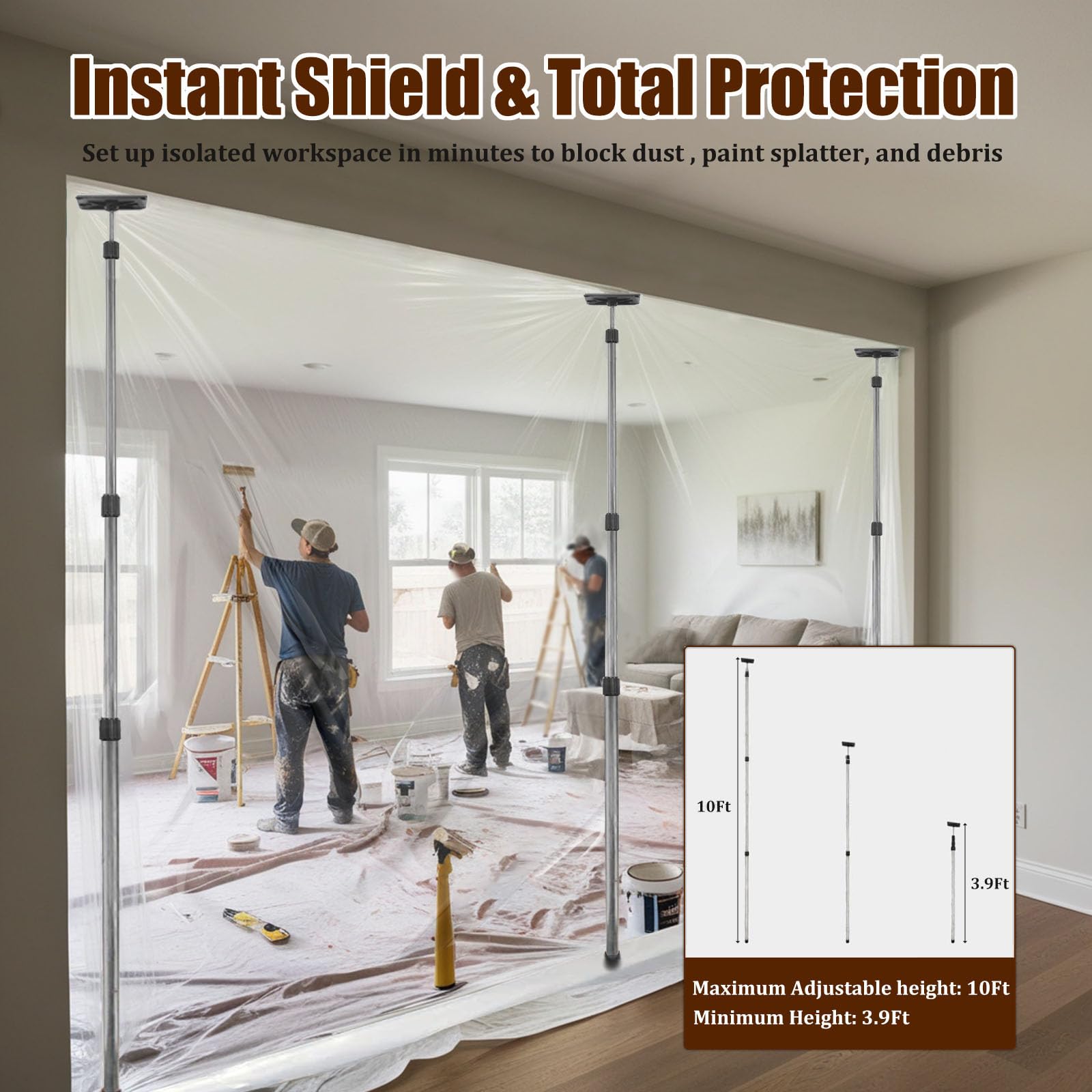 Snapklik.com : 10FT Dust Barrier Poles 4 Pack, Stainless Steel ...