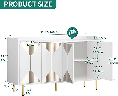 Miniatura 2 de YITAHOME Armario de almacenamiento, armario de cocina moderno de 55 pulgadas con puertas de diseño tallado, gabinete de barra de café, gabinete de