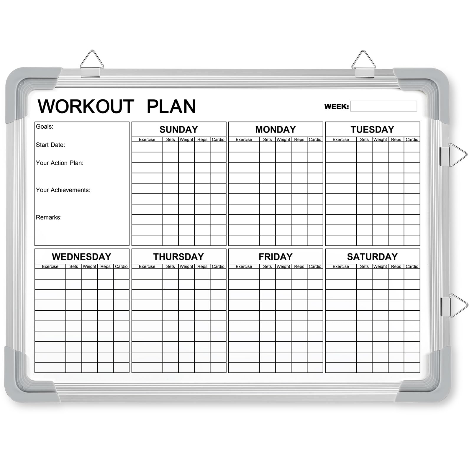 Lincia 16 x 12 Inch Fitness Tracker Whiteboard Workout Calendar for Home Gym Dry Erase Planner Hanging Removable to Do List for Wall Whiteboard with Aluminum Frame for Gym Program(Style D)-image-45