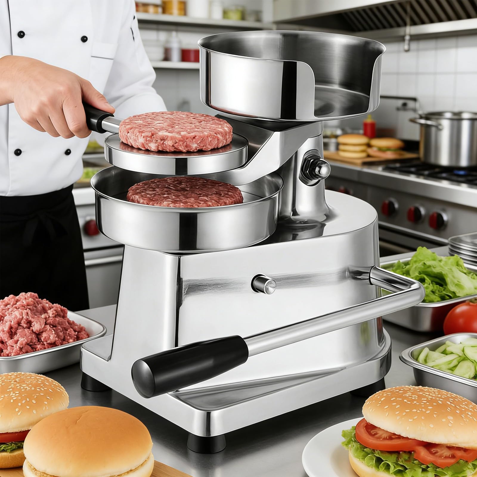 Burger Patty Maker - Komercyjna prasa do hamburgerów ze stali nierdzewnej z antypoślizgowym uchwytem do doskonałych pasztecików mięsnych