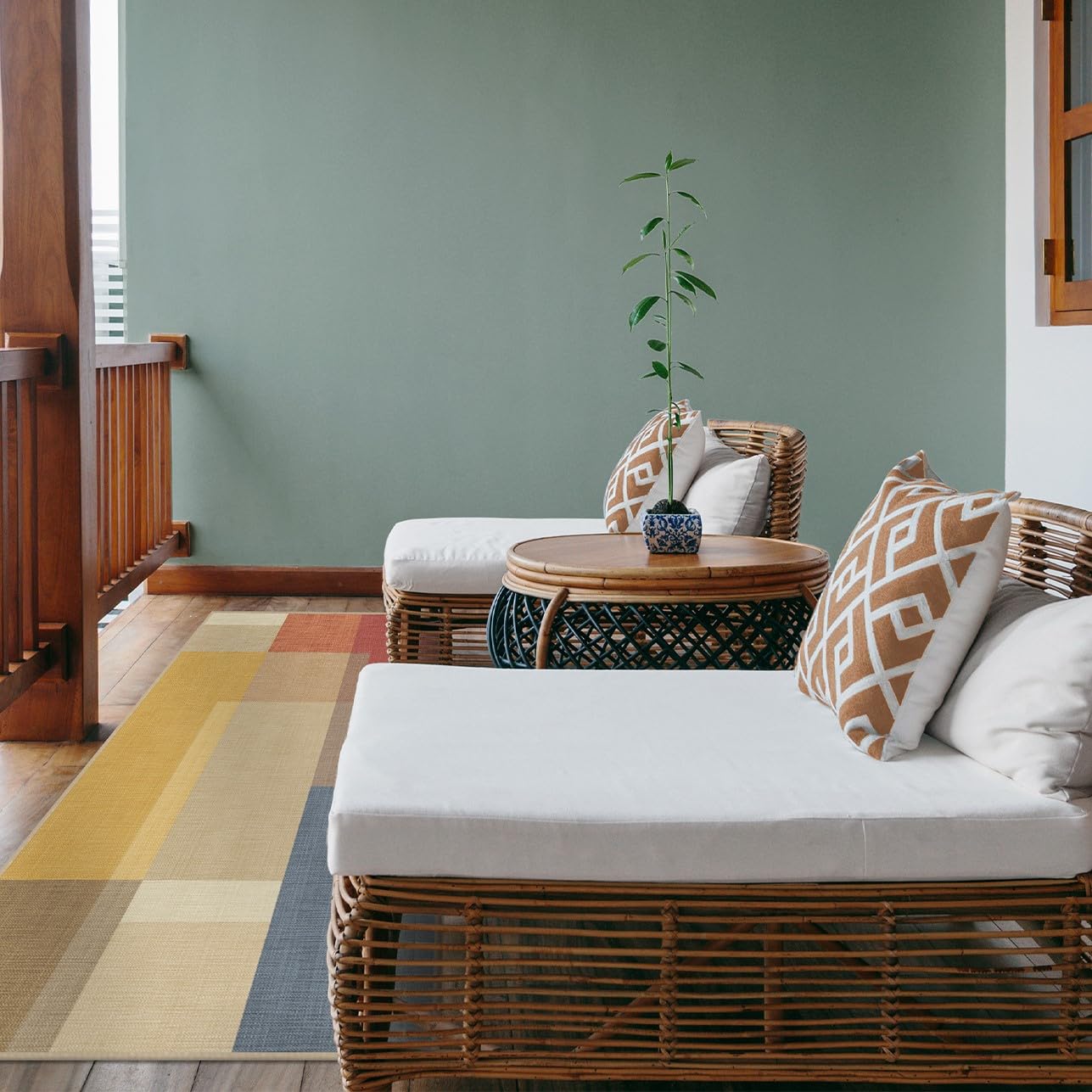 Ruggable Washable 2x7 Runner Rug, Outdoor Campo Multicolor , Premium Modern Rugs Outdoor for Hallway, Kitchen, Entryway, Living Room, Bedroom, Office with Gripper Non Slip Pad