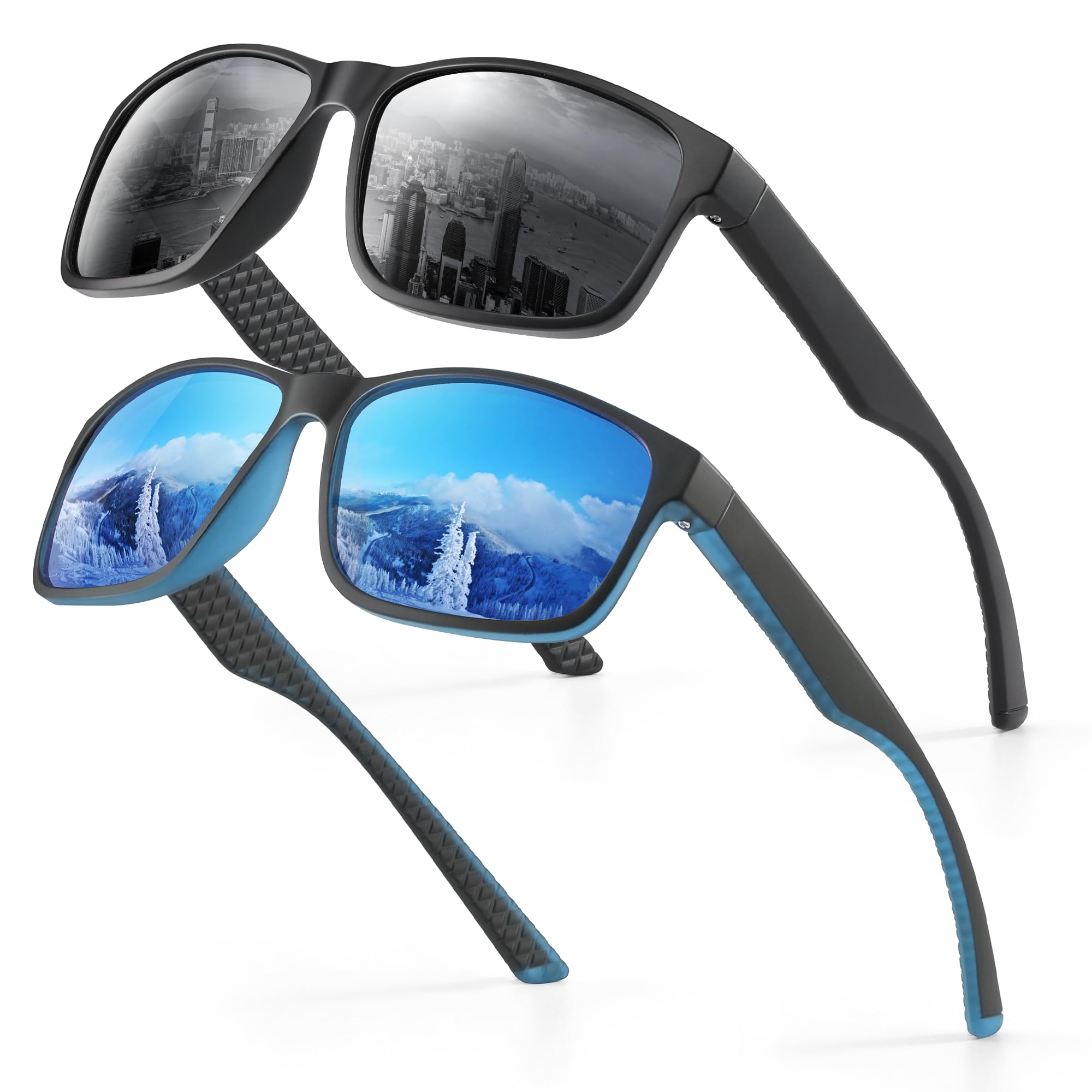 Occhsouo Sonnenbrille Herren Polarisiert Damen UV400 Schutz Sport Sunglasses Men Women Unisex Ultraleichte Rechteckig Rahmen Schwarz Retro Polarisierte Sonnenbrillen für Angeln, Fishing, Fahren, Ski