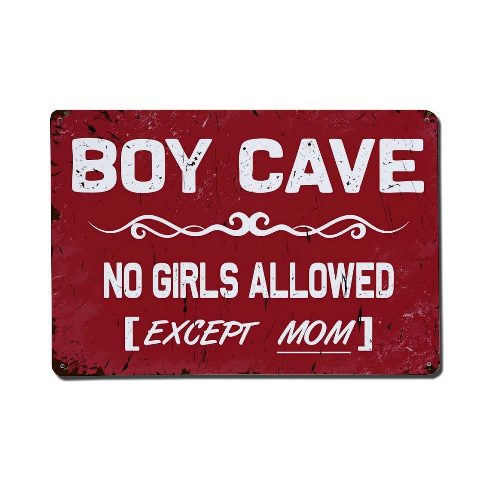 Enderetf Boys Vintage Cave No Girls Allowed Except Mom Tin Sign Metal Poster, Home Bar Garage Man Cave Cafe Indoor & Outdoor Wall Decoration 8X12inches