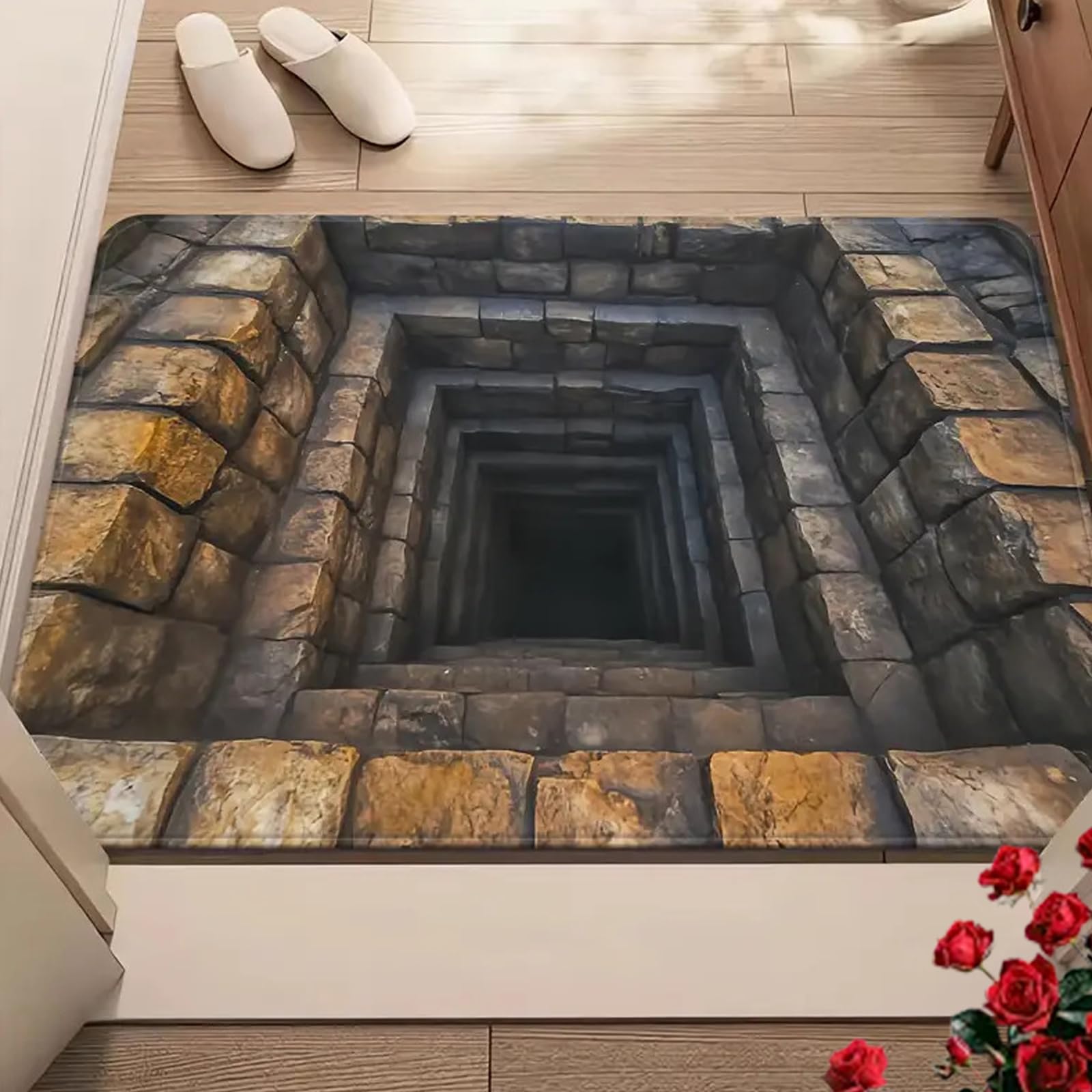 2026 New 3D Hole Rug, Dog Gets Scared of 3D Carpet, Rug That Looks Like a Hole, Optical Illusion Rugs, Non-Slip, for Bedroom, Living Room to Decorate or Game with Your Pets (60*90cm,Algae Mud-I)