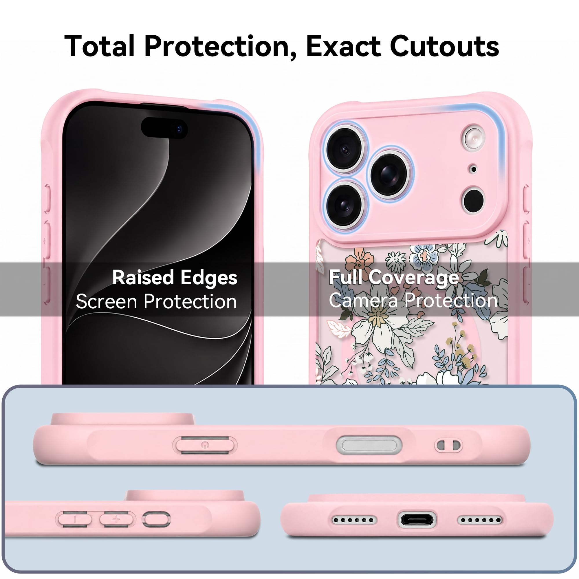 Coque esthétique rose pour iPhone 12 Pro Max, jolie fleur