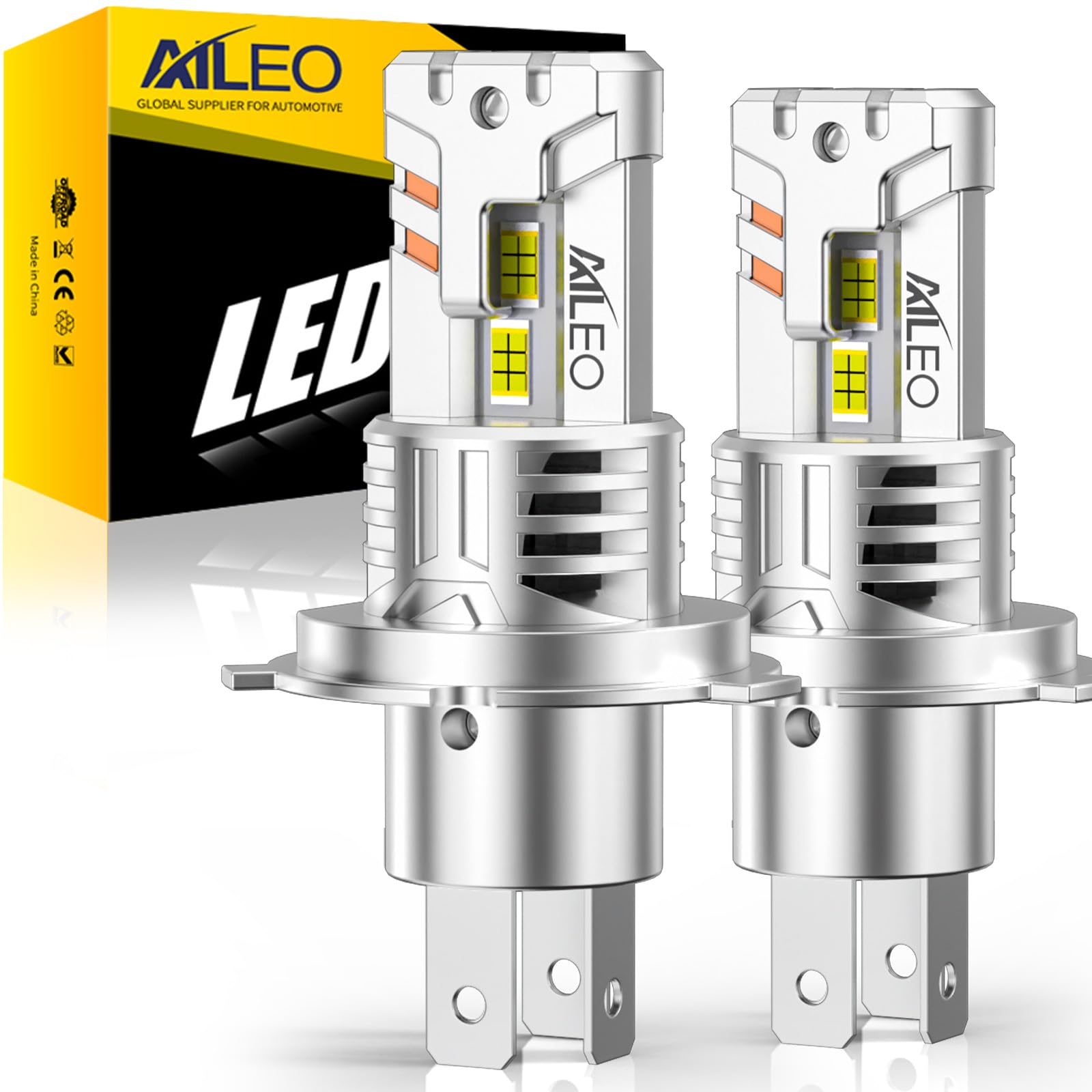 Ampoules LED H4 9003 6500K, Faisceau 1:1, Plug & Play, Lot de 2