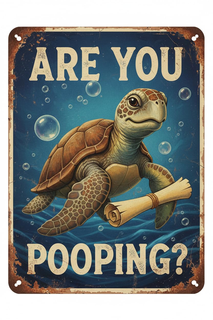 Vintage Sea Turtle Tin Sign Are You Pooping Retro Bathroom Metal Poster Funny Love Ocean Turtles Wall Art Toilet Man Cave Bar Cafe Garage Store Office 8x12inch