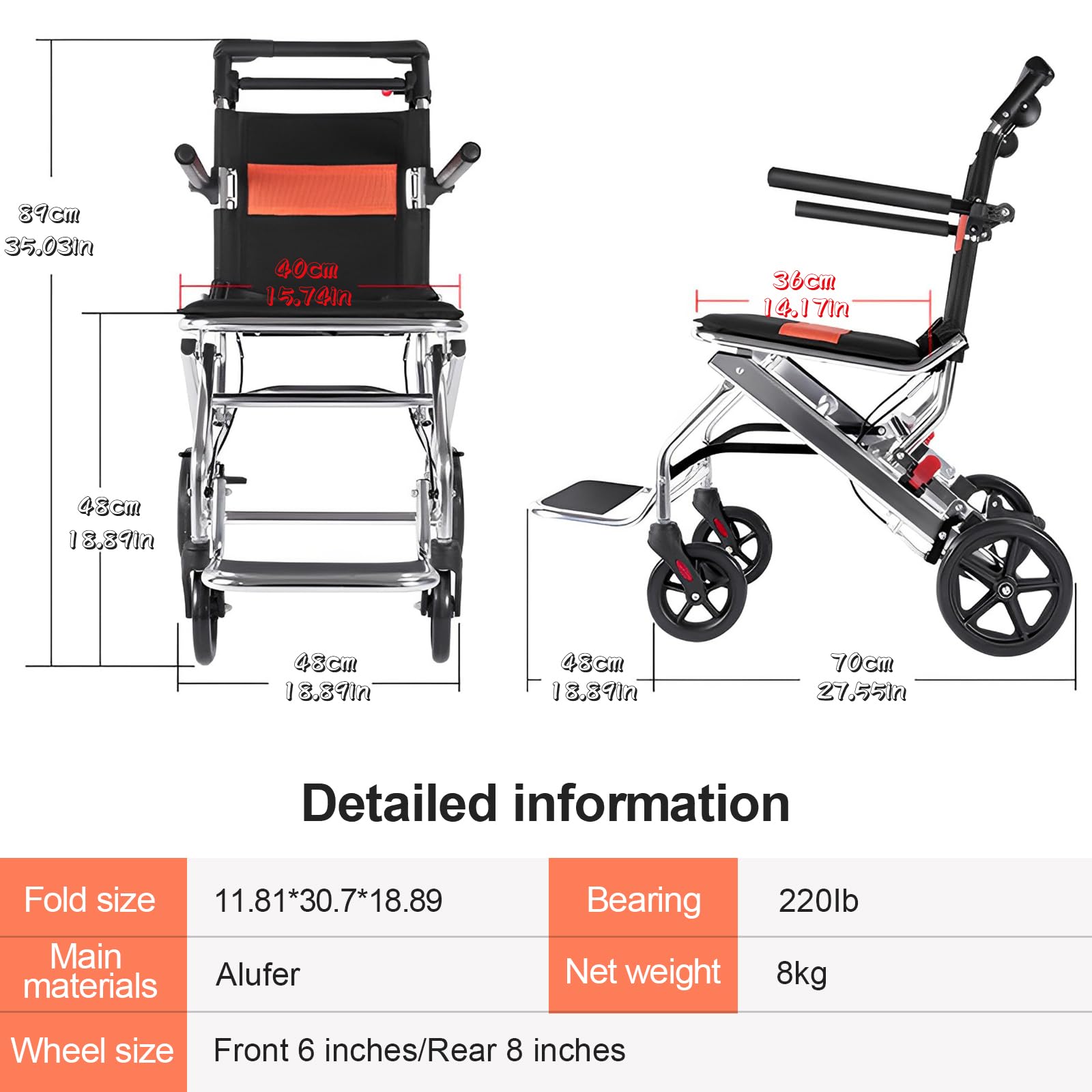 Sedia a rotelle leggera pieghevole per adulti, sedia a rotelle pieghevole super leggera, sedia a rotelle portatile in alluminio per imbarco da viaggio, sedia a rotelle pieghevole leggera