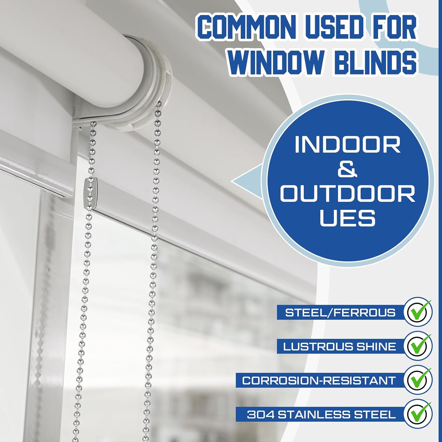 50ft 4.5mm Ball Beaded Chain with 50 Connectors for Roller Shade &Vertical Window Blinds, Dog Tag Chain, Jewelry Making/Crafts & DIY Projects(Silver) - Image 5