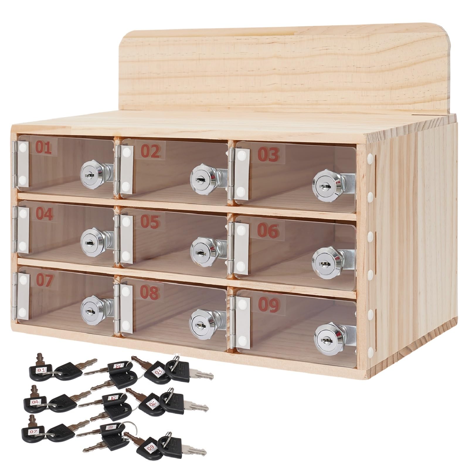 Acrylic Cell Phone Storage Locker Wall-Mounted/Freestanding 9 Slots Cell Phone Locker Box with Lock, for Classroom Offices School Employees (9 Slots-B