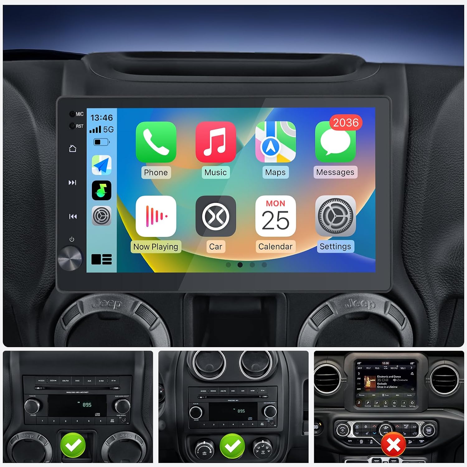 10’’Car Stereo for Jeep Wrangler JK (2007-2018), Dodge Ram 1500/2500 (2009-2012), Grand Cherokee with CarPlay & Android Auto, WiFi, Online & Offline GPS Navigation (Jppe-10.1) (Jeep-1)