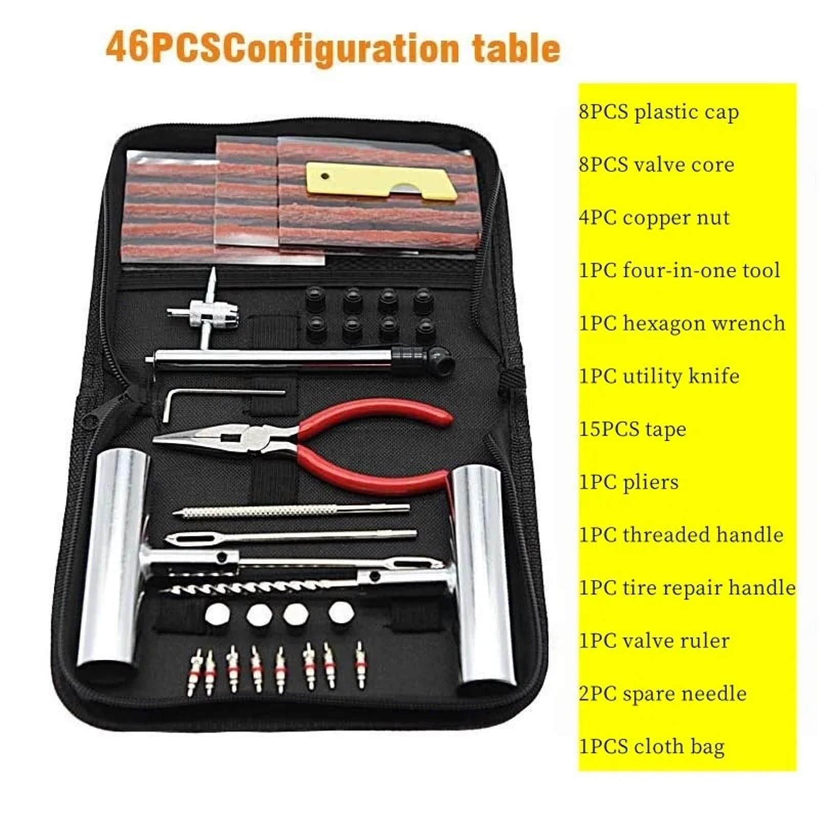 Genérico Kit De Reparación De Neumáticos De Bicicleta, Juego De Tapones For Pinchazos, 24/46/62 Piezas, Herramientas Portátiles De Mantenimiento De Parches De Neumáticos