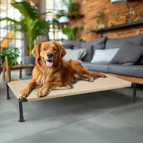 Miniatura 7 de Veehoo Cama elevada resistente para perros, cama elevada con malla Teslin lavable y transpirable, pies de silicona antideslizantes, cuna refrescante