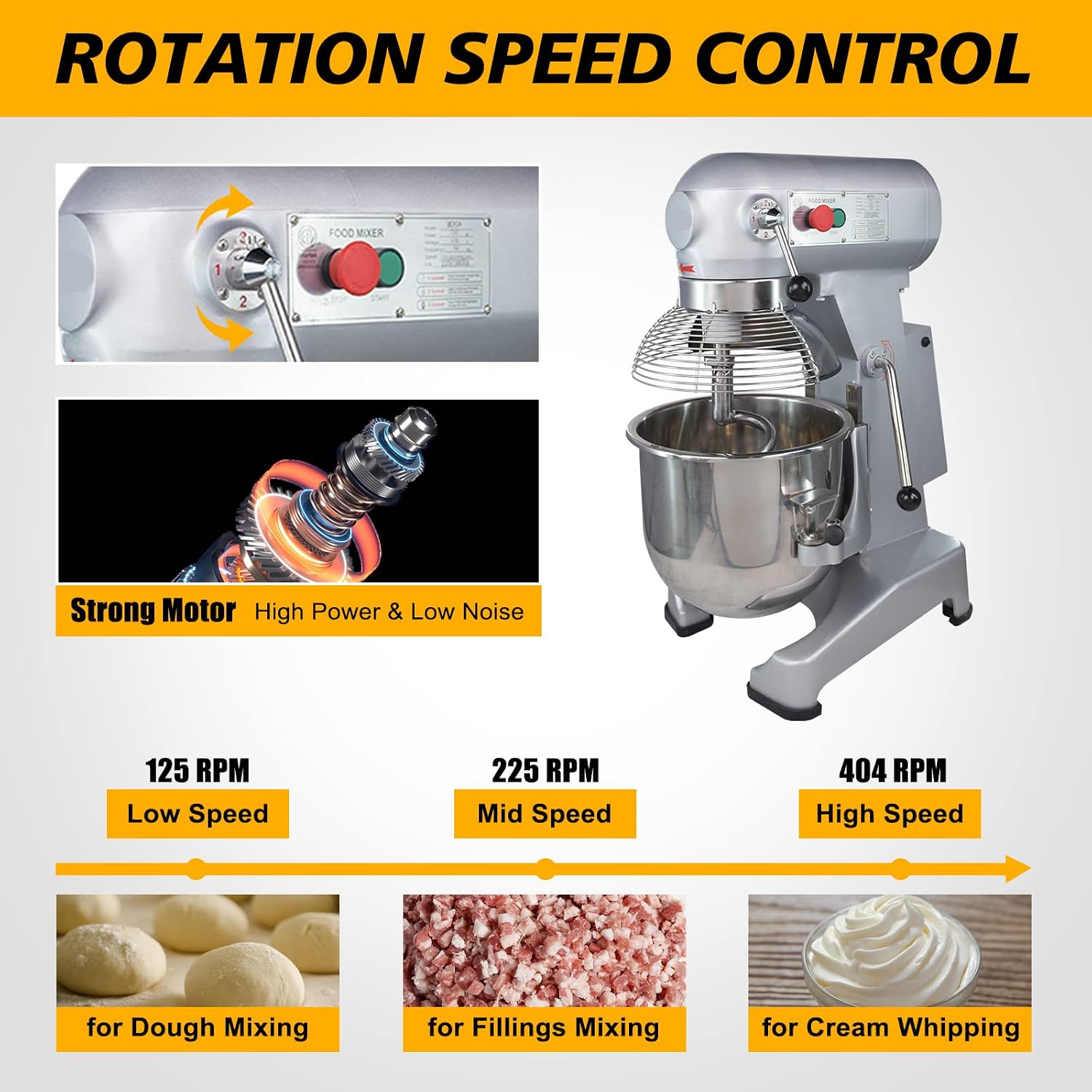Hakka 20 Quart Commercial Stand Mixer 3 Funtion Stainless Steel 3-speed Food Mixer Electric Planetary Countertop Bread Mixer Machine(M20A-ETL)