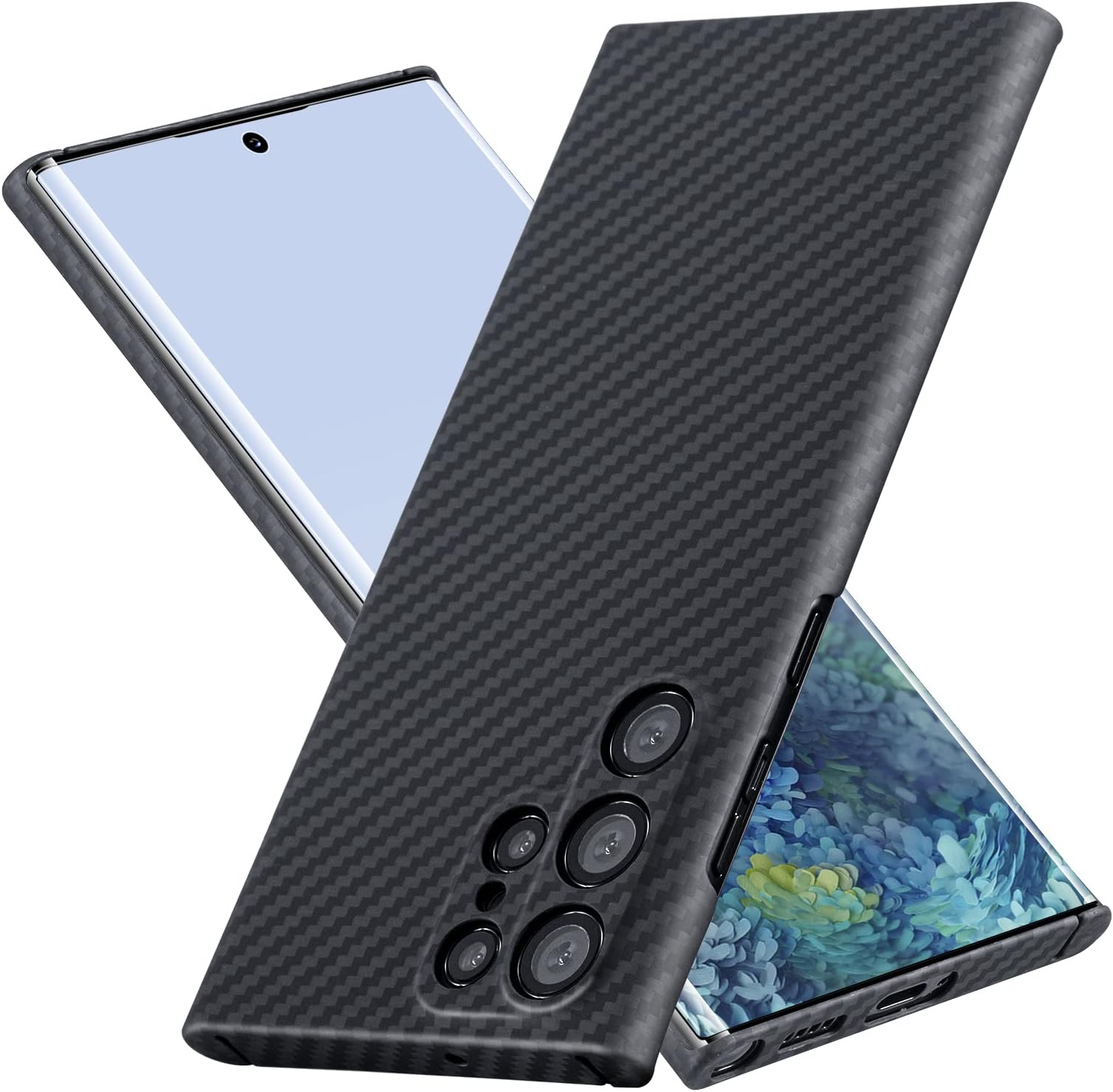 Docarbonfi Slim Thin Carbon Fiber Case Compatible with Samsung Galaxy S22 Ultra 6.8“ 5G Phone, Aramid Fiber Phone Cover, Support Wireless Charging (Matte Black / 0.03 in, 0.4 oz)
