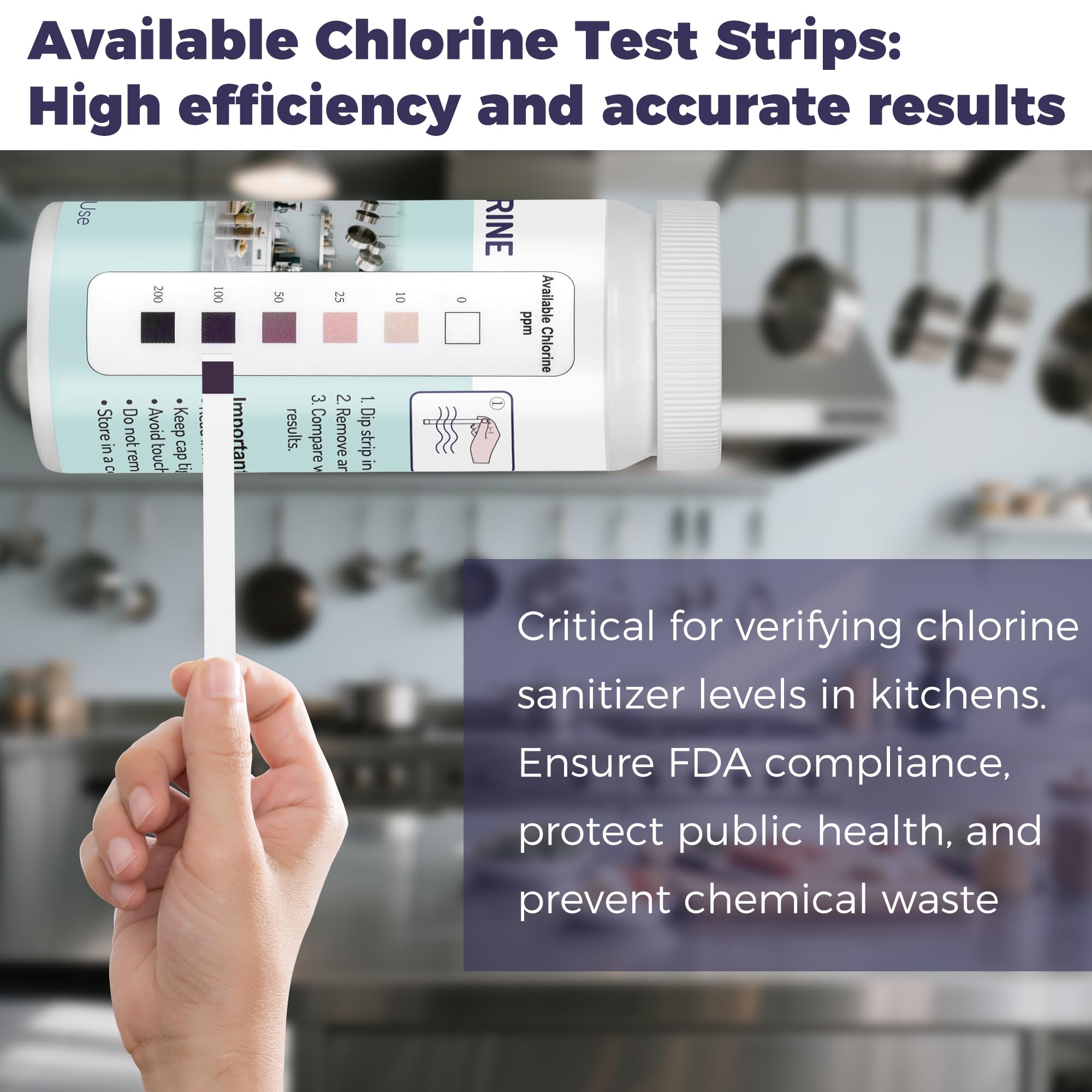 Chlorine Test Strips - 200 Pack for Restaurants & Food Service -3