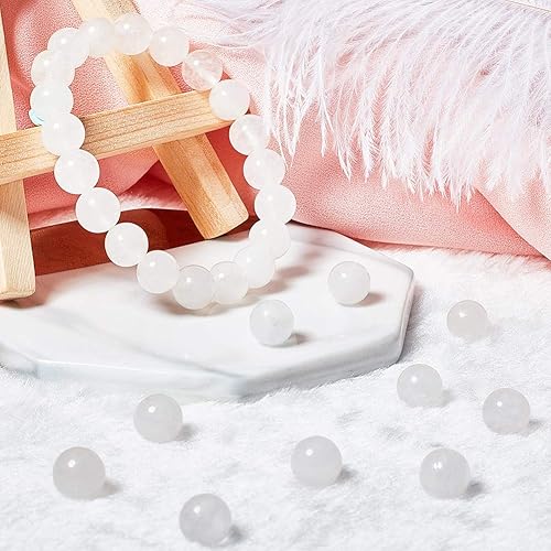 Miniatura 5 de OLYCRAFT 94 cuentas de mármol blanco natural de 0.315 pulgadas, hebras de cuentas de jade blanco, cuentas redondas sueltas de piedras preciosas de