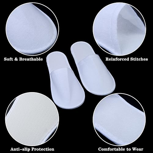 Miniatura 3 de Aneco 6 pares de pantuflas de spa desechables con punta cerrada, pantuflas blancas esponjosas para invitados para el hogar, uso en hoteles, Blanco