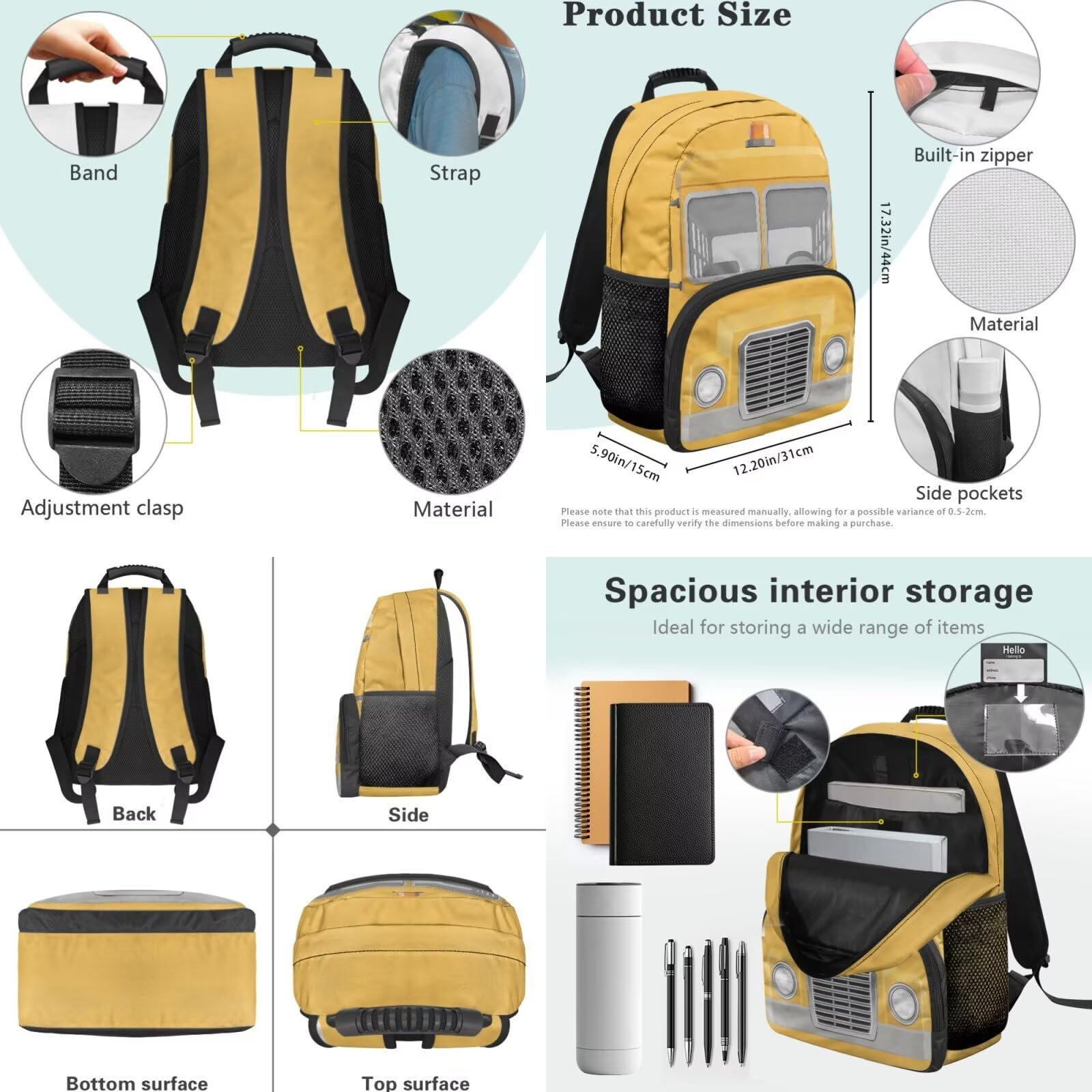 Dolyues Mochila 6 en 1 para niños de 8 a 10 años, mochilas de regreso a clases para niños de 5º grado, Autobús escolar, Mochilas daypack