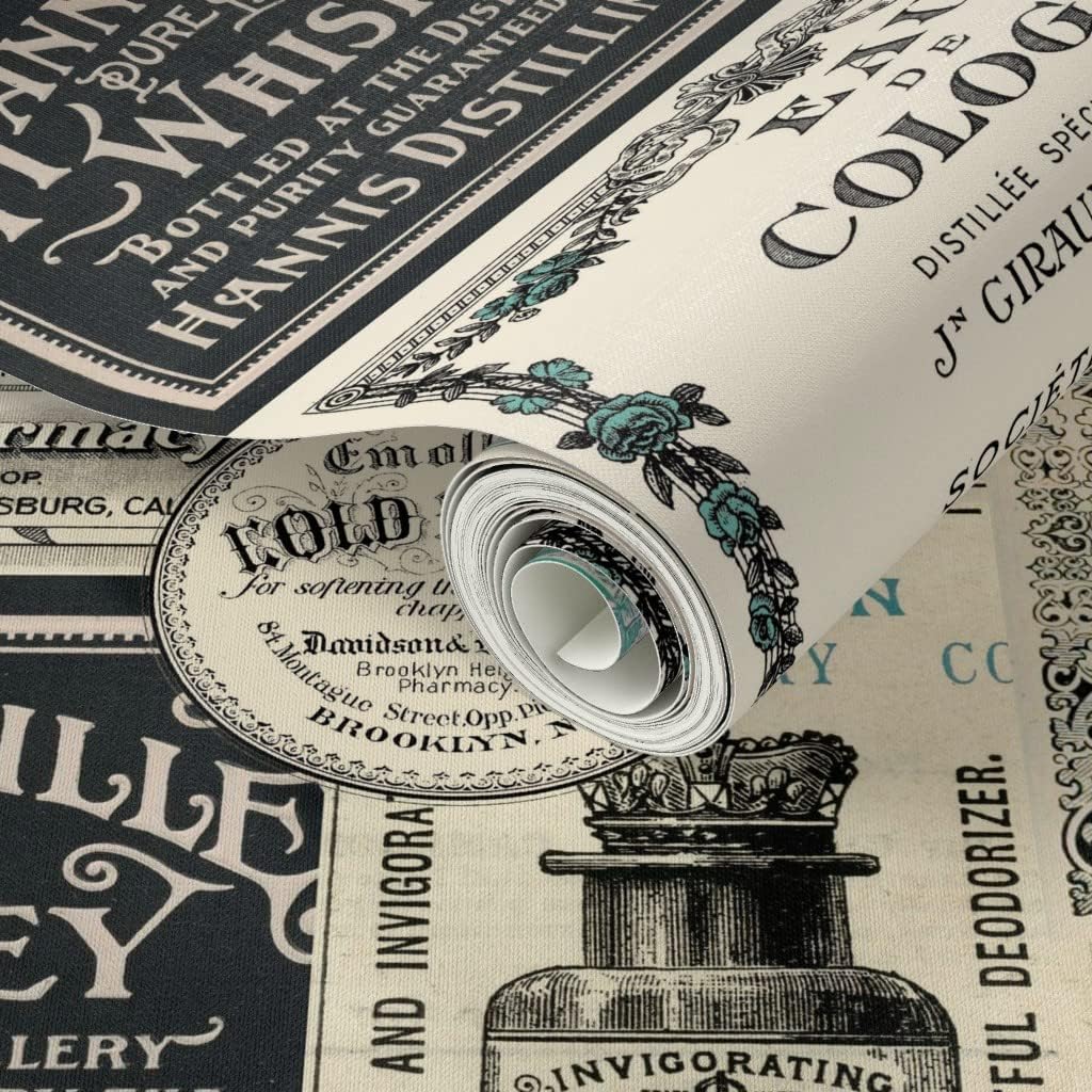 Spoonflower Peel & Stick Wallpaper 3ft x 2ft - General Store Vintage Antique French advertisements Victorian Custom Removable Wallpaper