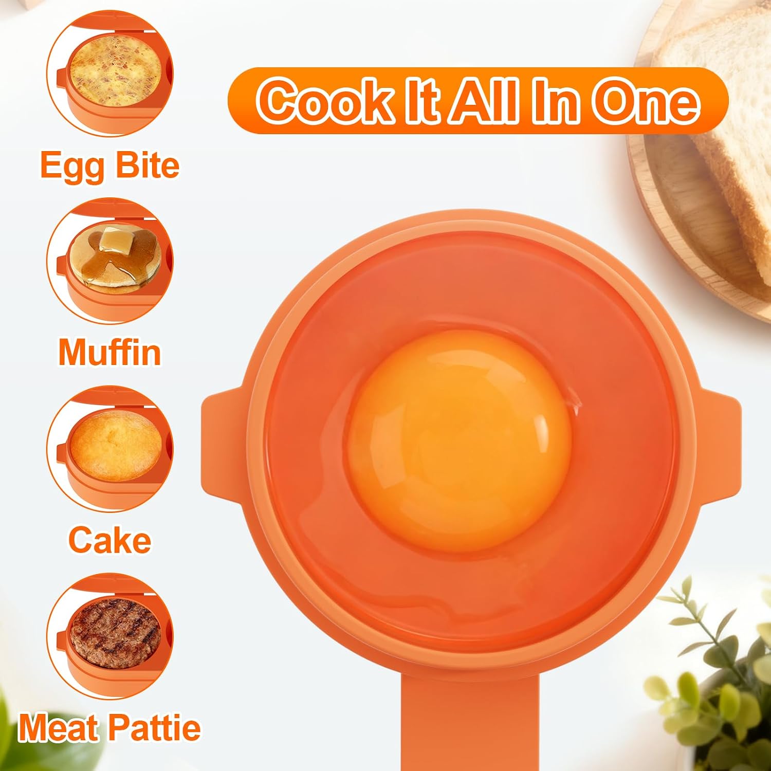 Microwave Egg Cooker, Microwave Egg Maker For Breakfast Sandwich, Silicone Egg Bite Molds For Scrambled Eggs Muffins, Safe for Oven Air Fryer, Dishwasher-Safe Orange