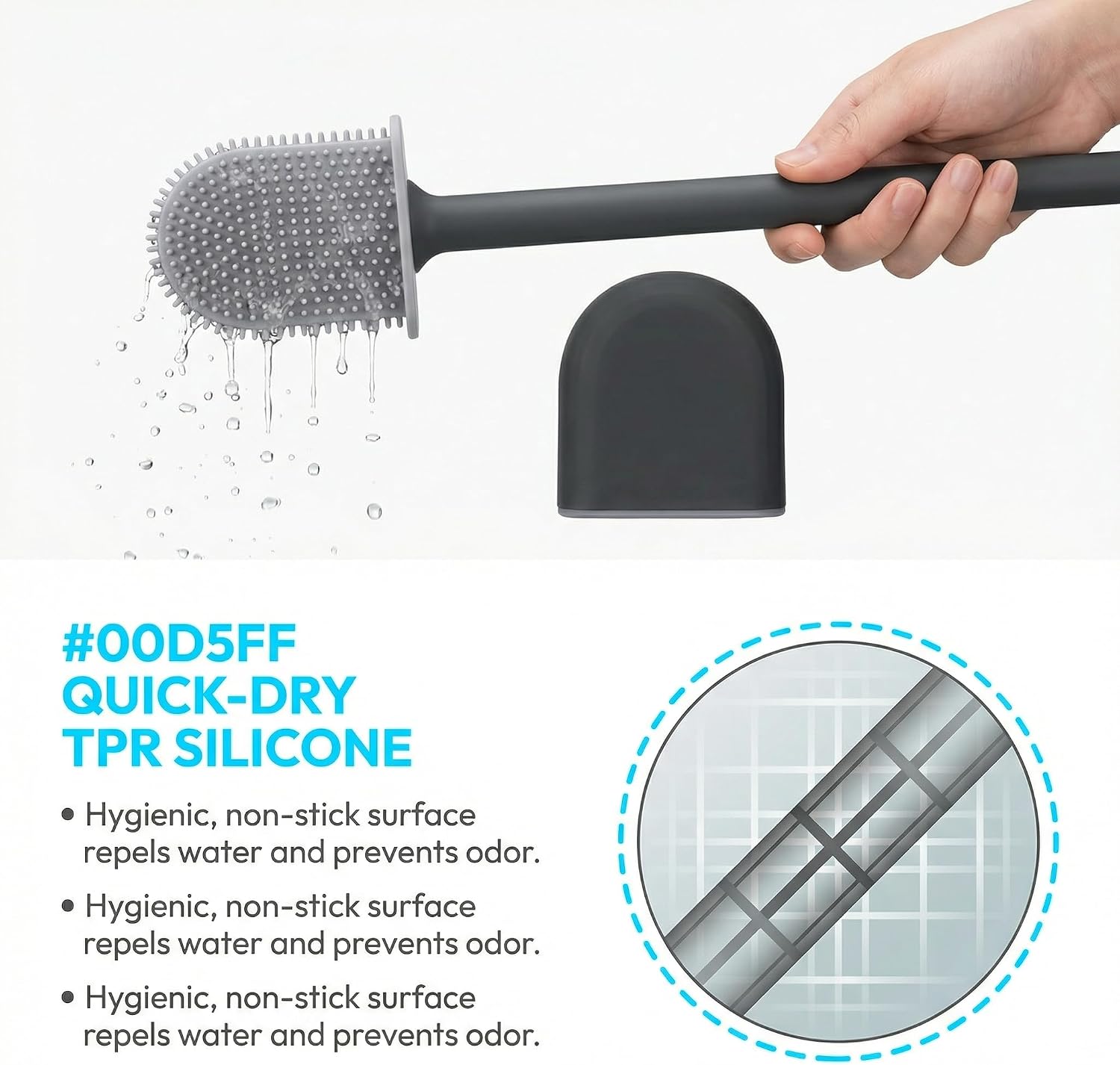 RV Silicone Toilet Brush with Holder, Drill-Free Wall Mounted Toilet Bowl Cleaner, Anti-Drip Anti-Roll Compact Brush for RV Camper & Small Bathroom (Black) image 4