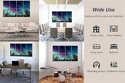 Miniatura 7 de HONORIA Paquete de 8 paneles acústicos artísticos de 48 x 32 pulgadas, paneles de pared autoadhesivos insonorizados, paneles de pared acústicos